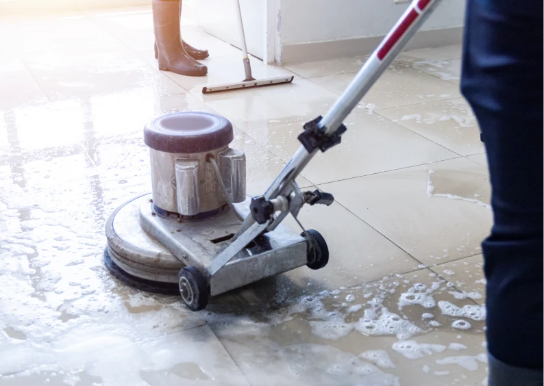 Floor cleaning with machine and mop